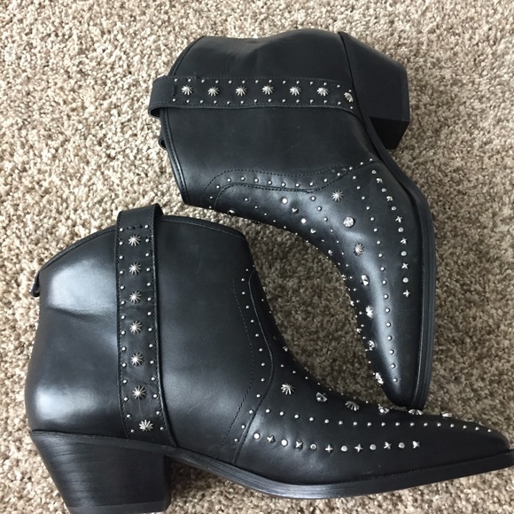Sam Edelman Brian Booties Black Leather Studded Ankle Boots size 9 - Picture 4 of 6